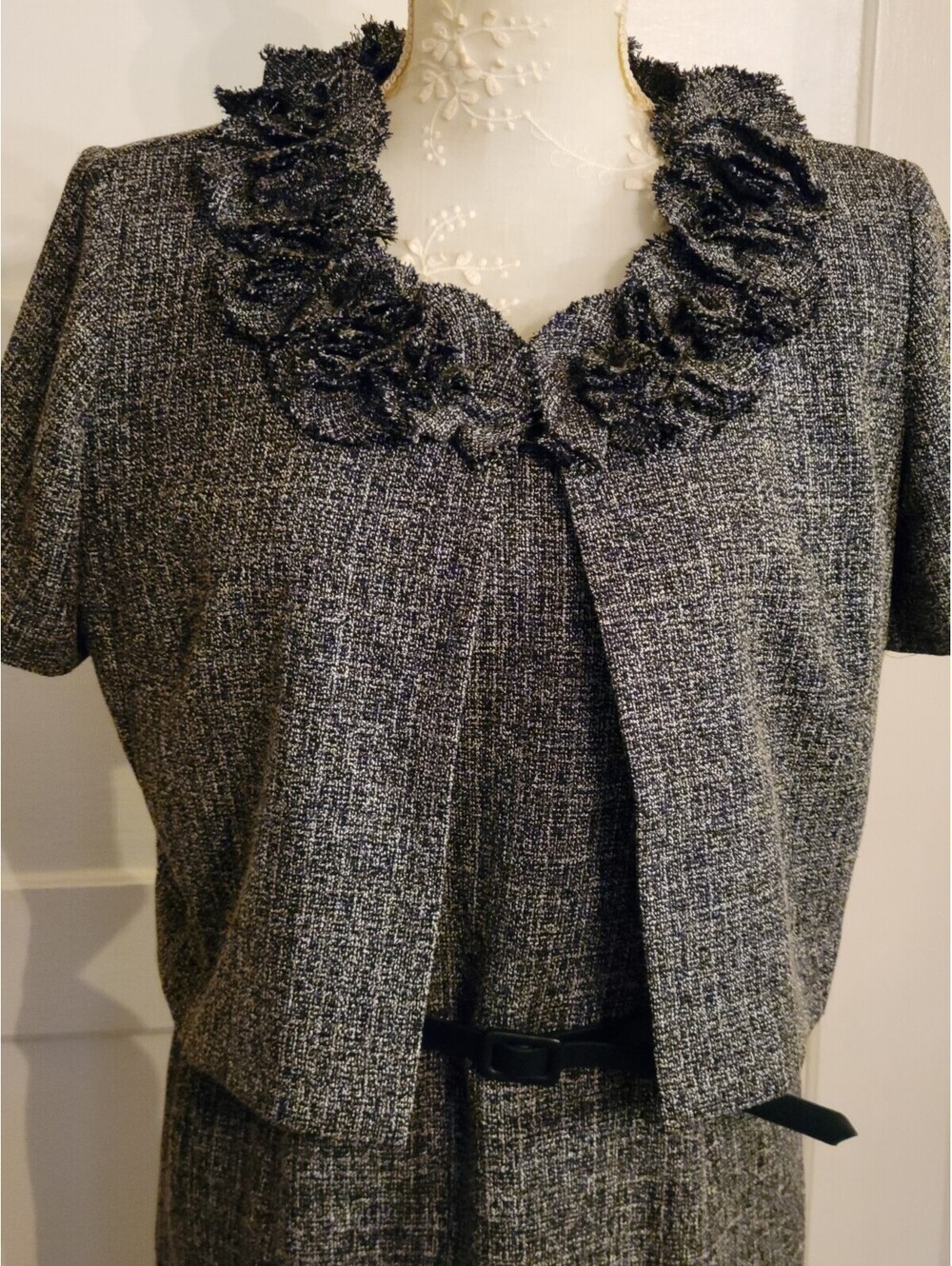 Danny & Nicole Navy/White Tweed Women's Dress W/belt & Blazer Set 10P - Picture 2 of 9